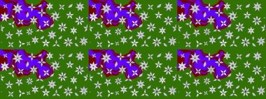 Elle çizilmiş çiçek desenli Raster çizimi. Tekstil, kumaş, ambalaj, hatıra defteri için hoş bir çiçek arkaplanı. Çocuksu tasarım. Yeşil arkaplanda.