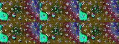 Raster Çiçek İllüstrasyonu güzel tekstil. Yeşil renkli etnik çiçeklerle zarif eskiz deseni.