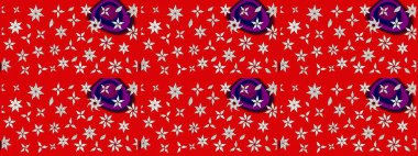 Çiçek süslemeli çizim deseni. Raster illüstrasyonu. Kırmızı renkte çiçekler.