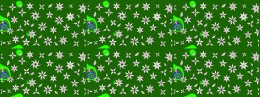 Yeşil renklerde. Raster illüstrasyonu. 3D çiçekler, çizim.