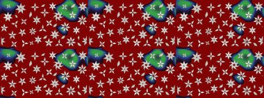 Çok renkli küçük çiçekler ve kırmızı renkli komik böcekler, raster desen, illüstrasyon.