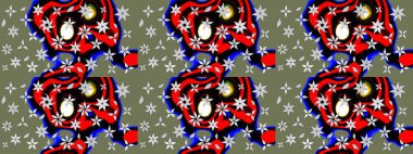 Varicologreen Raster çizimi. Bir sürü yeşil ve soyut çiçekli tropik eskiz deseni. Küçük çiçekte sevimli çiçek deseni var..