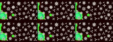 Çiçek desenli çizim. Raster illüstrasyonu. Siyah renklerde Asya tekstili.