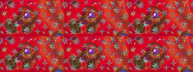 Renkli Yaz Temalı eskiz kalıbı. Sevimli çiçek raster deseni. Kırmızı renkte çiçekler. Düz Çiçek Elementleri Tasarımı.