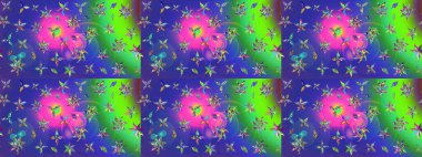 Düz Çiçek Elementleri Tasarımı. Raster. Renkli Bahar Teması çizim şablonu.