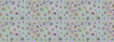 Raster Çiçek İllüstrasyonu güzel tekstil. Gri renkli etnik çiçeklerle zarif eskiz deseni.