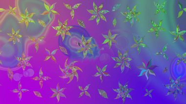 Renkli Bahar Teması eskiz kalıbı. Mor renkli çiçekler. Asya tekstil tarzında. Raster illüstrasyonu. Çiçek desenli çizim. Düz Çiçek Elementleri Tasarımı.