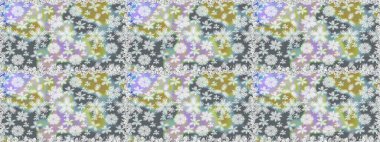 Raster illüstrasyonu. Çiçekli karalama şeklinde Raster çiçek deseni. Gri renkte bahar çiçekleri..