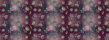 Klasik çiçekler. El çizimi, soyut ve süslü elementler. Yaz çiçekleri teması. Mor, kahverengi ve gri renkler. Suluboya resim taklit Raster illüstrasyonu.