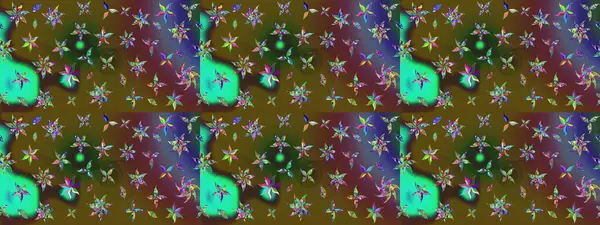 Raster Çiçek İllüstrasyonu güzel tekstil. Yeşil renkli etnik çiçeklerle zarif eskiz deseni.