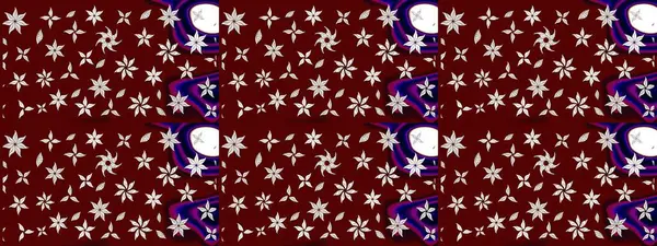 Tropik çiçek desenleri. Raster illüstrasyonu. Kırmızı renkte çiçekler.