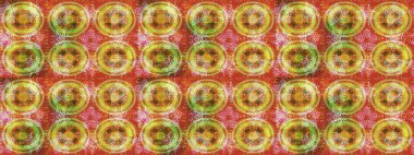 Noel ve yeni yıl moda baskıları için tatil tasarımı. Turuncu, kahverengi ve sarı renkler. Kar tanelerinin soyut arkaplanlı Noel şablonu. Raster illüstrasyonu.