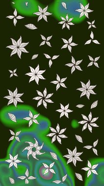 3D çiçekler, eskiz. Raster illüstrasyonu. Gri renklerde.