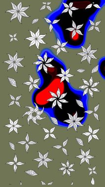 Çiçek desenli çizim. Raster illüstrasyonu. Asya tekstil tarzında. Yeşil renkli çiçekler. Renkli Bahar Teması eskiz kalıbı. Düz Çiçek Elementleri Tasarımı.