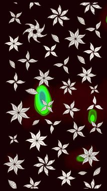 El çizimi çiçekli soyut çizim kalıbı. Raster illüstrasyonu. Siyah renkte çiçekler.