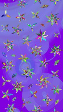 Çiçeksel fantezi tasarımı ve parlak bir arka plan çizimi. Renkli Bahar Teması eskiz kalıbı. Düz Çiçek Elementleri Tasarımı.