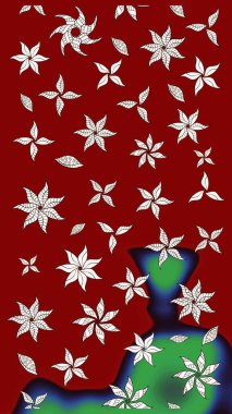 Desen, çizim, çiçek sınırı. Çiçek çelengi. Güzel, parlak, pürüzsüz kumaş, tuval. Kıvırcık, parlak örgü. Eski moda arka plan. Raster illüstrasyonu.