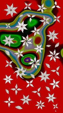 Kırmızı renklerde çiçek desenli çizimler, el yapımı papatyalar, papatyalar. Tekrar eden çiçek arkaplanı, zarif kırmızı çiçek duvar kağıdı.