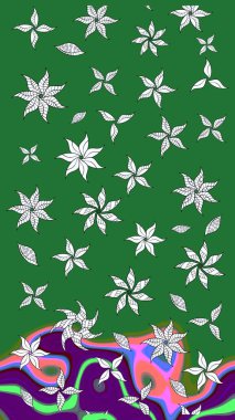 Raster illüstrasyonundaki çiçek desenli çizim. Yeşil renkte çiçekler.