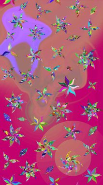 Raster çiçek desenli çiçek deseni, yapraklar, dekoratif elementler, sıçrama, lekeler, el çizimi kontur çizgileri ve Doodle çizim stili, grafik raster çizim çizimi.