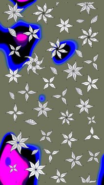 Çiçek desenli eskiz, yaz çiçekleri. Yeşil renkli çiçekler. Renkli Bahar Teması eskiz kalıbı. Düz Çiçek Elementleri Tasarımı.