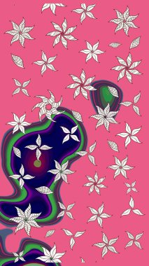 Çiçek desenli eskiz. Pembe renkli çiçekler. Renkli Bahar Teması eskiz kalıbı. Düz Çiçek Elementleri Tasarım Raster illüstrasyonu.