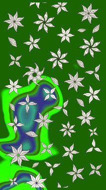 Çiçekli karalama şeklinde Raster çiçek deseni. Yumuşak, yeşil renkli bahar çiçekleri. Raster illüstrasyonu.