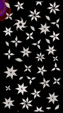 Raster illüstrasyonundaki çiçek desenli çizim. Suluboya tarzında siyah renkte çiçekler.