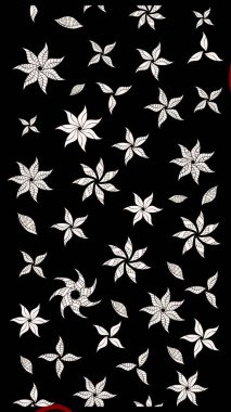 Suluboya çiçekli çiçek deseni. Raster illüstrasyonu. Siyah renklerde Asya tekstili.