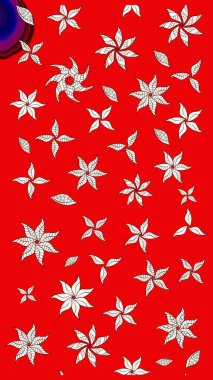 Raster illüstrasyonundaki çiçek desenli çizim. Kırmızı renkte çiçekler. Renkli Bahar Teması eskiz kalıbı. Düz Çiçek Elementleri Tasarımı.