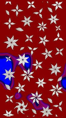 Raster illüstrasyonundaki çiçek desenli çizim. Kırmızı renkte çiçekler. Renkli Bahar Teması eskiz kalıbı. Düz Çiçek Elementleri Tasarımı.