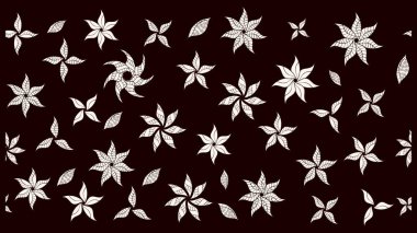 Çocuksu tasarım. Siyah arka planda. Tekstil, kumaş, ambalaj, hatıra defteri için hoş bir çiçek arkaplanı. Elle çizilmiş karalama çiçekleri ile Raster çizim deseni.