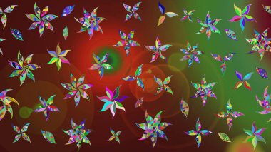 Düz Çiçek Elementleri Tasarımı. Renkli Bahar Teması eskiz kalıbı. Süslü kumaş deseni. Raster illüstrasyonunda çiçek deseni çizimi.