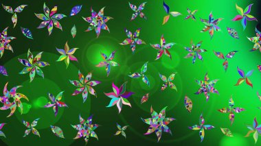 Raster illüstrasyonundaki çiçek desenli çizim. Yeşil renkte çiçekler.