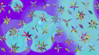 Şirin karalamalı çiçek desenli çizim. Robot resim tarzı mavi renkler. Raster illüstrasyonu. El yapımı çiçek ve bitki koleksiyonu. Raster illüstrasyonu.