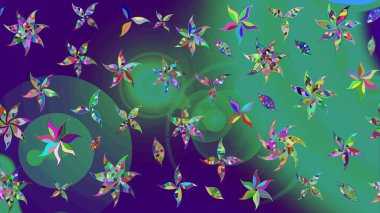 Düz Çiçek Elementleri Tasarımı. Raster illüstrasyonundaki çiçek desenli çizim. Renkli Bahar Teması eskiz kalıbı. Süslü kumaş deseni.