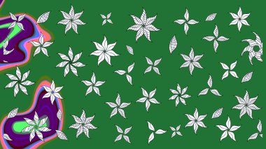 Düz Çiçek Elementleri Tasarımı. Renkli Bahar Teması eskiz kalıbı. Yeşil renkli çiçekler. Sevimli çiçek raster deseni.