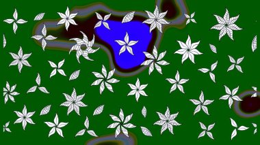 Raster illüstrasyonundaki çiçek desenli çizim. Yeşil renkte çiçekler.