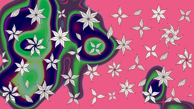 Raster illüstrasyonu. Eski moda arka plan. Desen, çizim, çiçek sınırı. Çiçek çelengi. Güzel, parlak, pürüzsüz kumaş, tuval. Kıvırcık, parlak örgü.