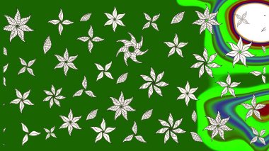 Çok yeşil zarif küçük çiçekler ve yeşil renkli komik böcekler, raster desen, illüstrasyon.