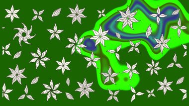 Suluboya, elle çizilmiş. Raster hisseleri. Çiçekler yeşile. Taslak arkaplan deseni.