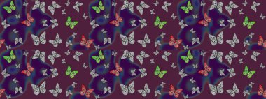 Raster. Robot resim. Kelebek deseni. Kumaş, tekstil, baskı ve davetiye örnekleri. Kahverengi arkaplanda resim.
