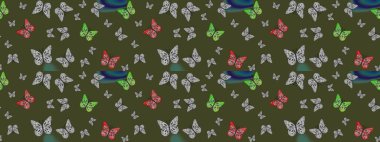 Kelebek. Yeşil arka planda izole edilmiş web tasarımı için renk çizgisi raster seti. Çizim.