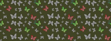 Tropik gerçekçi kelebek. Sırtın için parlak bir dövme. Kelebek tasviri. Raster. Yeşil arka planda güzel renkli kelebek.