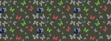 Çizim kalıbı. Yeşil arka planda uçan güzel kelebek. Raster. Doğadaki güzellik. Kumaş, tekstil, baskı ve davet için desen.