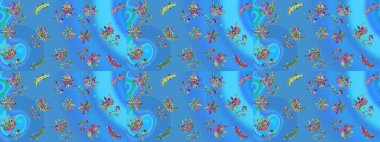 Mavi, yeşil, suluboya stili menekşe çiçekli zarif, pürüzsüz desen, tasarım elementi. Düğün davetiyeleri için çiçek deseni, tebrik kartları, hatıra defteri, baskı, hediye paketi, imalat.