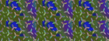 Yüzey için tekrarlanan doku, ambalaj kağıdı, yeşil, mavi ve mor renkli kar tanesi. Kış kar taneleri, raster arka plan.