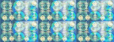 Sanat terapisi tarzı zen çizim için mavi, nötr ve yeşil mandala şeklinde kar taneleri. El çizimi, dövme stili, kumaş tasarımı ve Raster illüstrasyonunda kartlar..