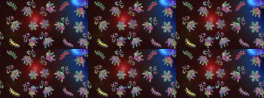 Kar tanelerinin soyut arkaplanı olan şirin bir Noel arkaplanı. Kahverengi, mavi ve gri kar taneleri. Raster illüstrasyonu. Renkler. Noel ve Yeni Yıl moda baskıları için tatil tasarımı.