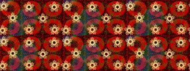 Kar Tanesi Mozaik ikonu. Kahverengi, kırmızı ve yeşil siluet kar tanesi işareti. Düz dizayn. Sembol kışı, donmuş, Noel, yeni yıl tatili. Grafiksel element dekorasyonu. Raster illüstrasyonu.